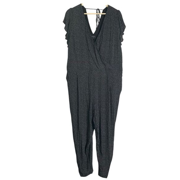 LOFT Plus Jumpsuit in Black Dots Flutter Sleeve Wrap Top 16 - Picture 1 of 8